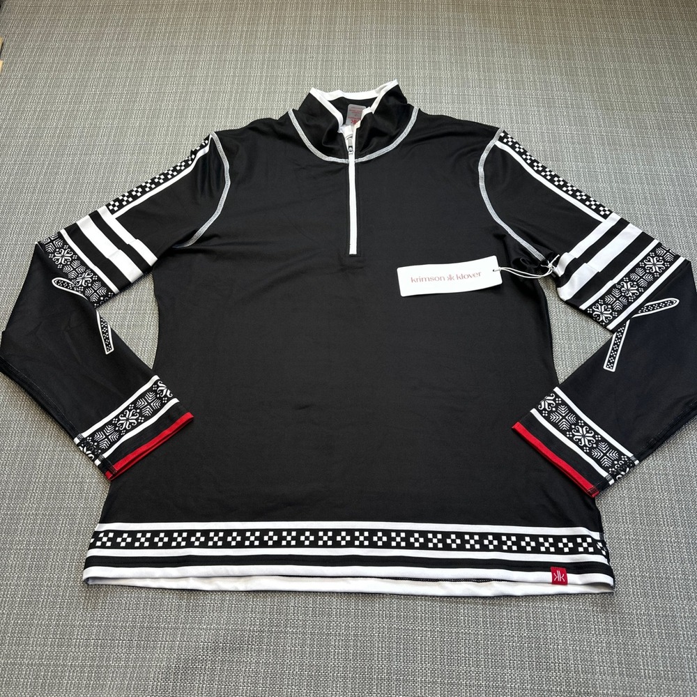 Krimson Klover Folklore 1/4 Zip Base Layer Top Large Black White Nordic Print